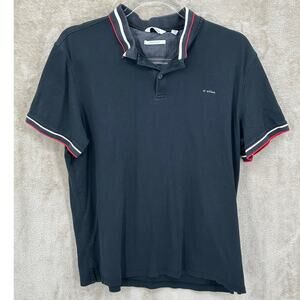 Calvin Klein Shirt Mens Medium Black‎ Polo Liquid Touch Striped Preppy Modern
